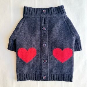 Mark & Graham Heart Button Up Dog Sweater Blue Red Medium Hole 4 Leash Love NEW